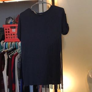 Cute dark blue top with fringe!